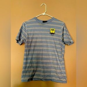 Blue and White Striped Spongebob Graphic Tee